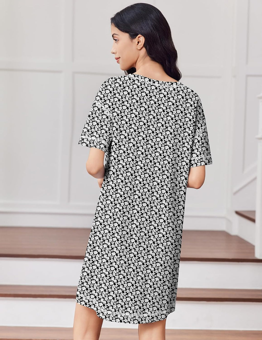 Cotton Nightgowns Women Oversized Short Sleeve Night Shirt