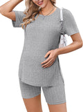 Maternity Sets 2 Piece Outfits Ribbed Knit Shirts and Shorts