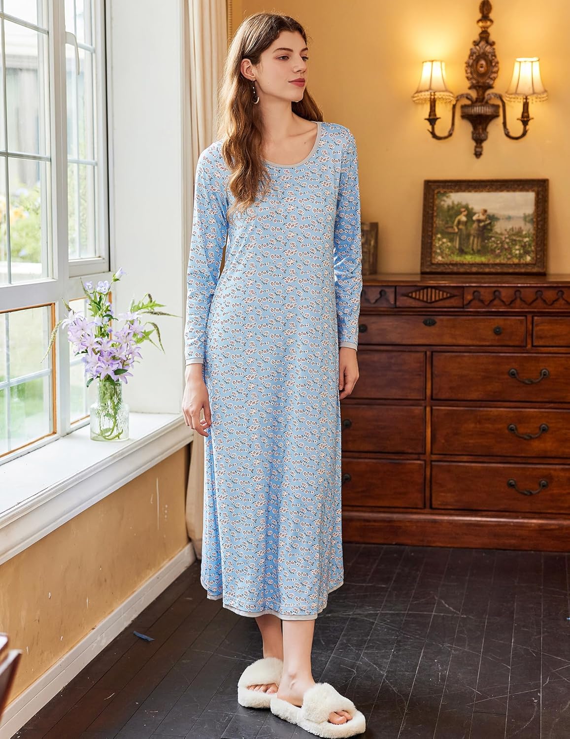 Nightgown Long Sleeve Full Length Long Nightshirt
