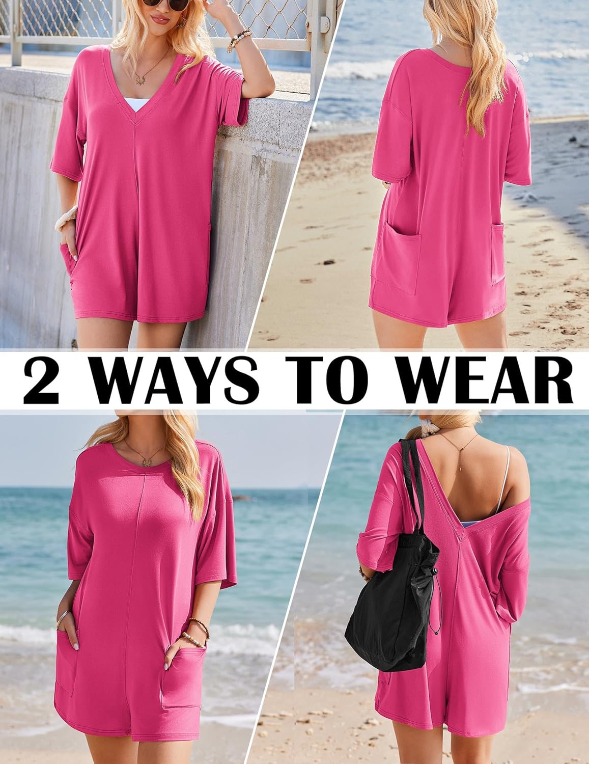 Rompers for Women Oversized Reversible Baggy T-shirt Jumpsuit