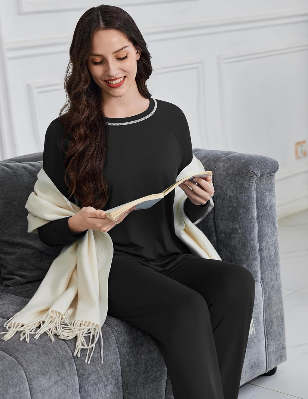 Long Sleeve Top and Pant Pjs Sets Soft 2 Piece Lounge Sets