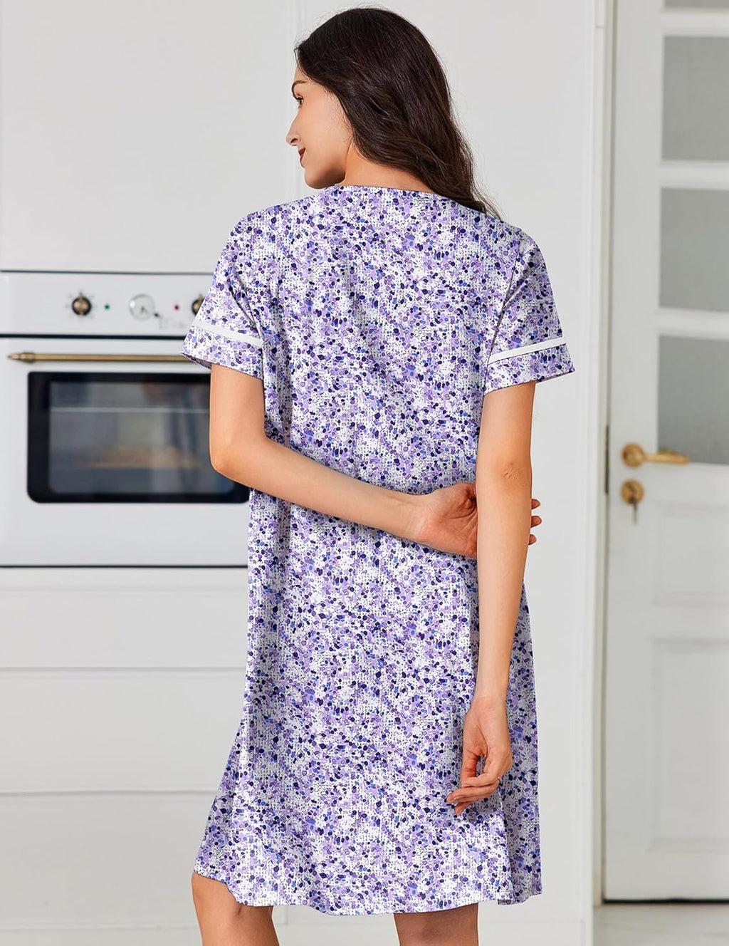 Cotton House Dress with Pockets Button Down Night Gown