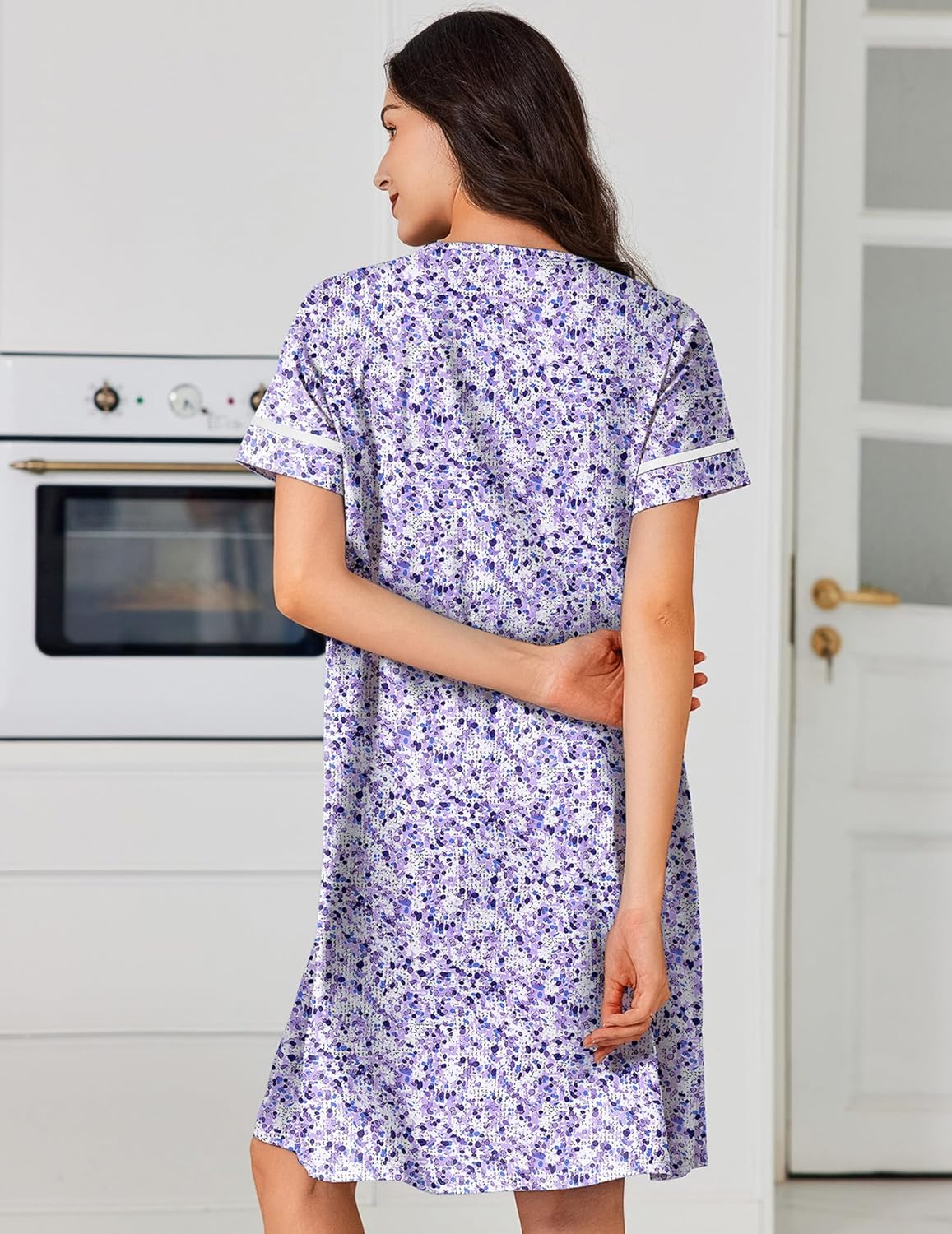 Cotton House Dress with Pockets Button Down Night Gown
