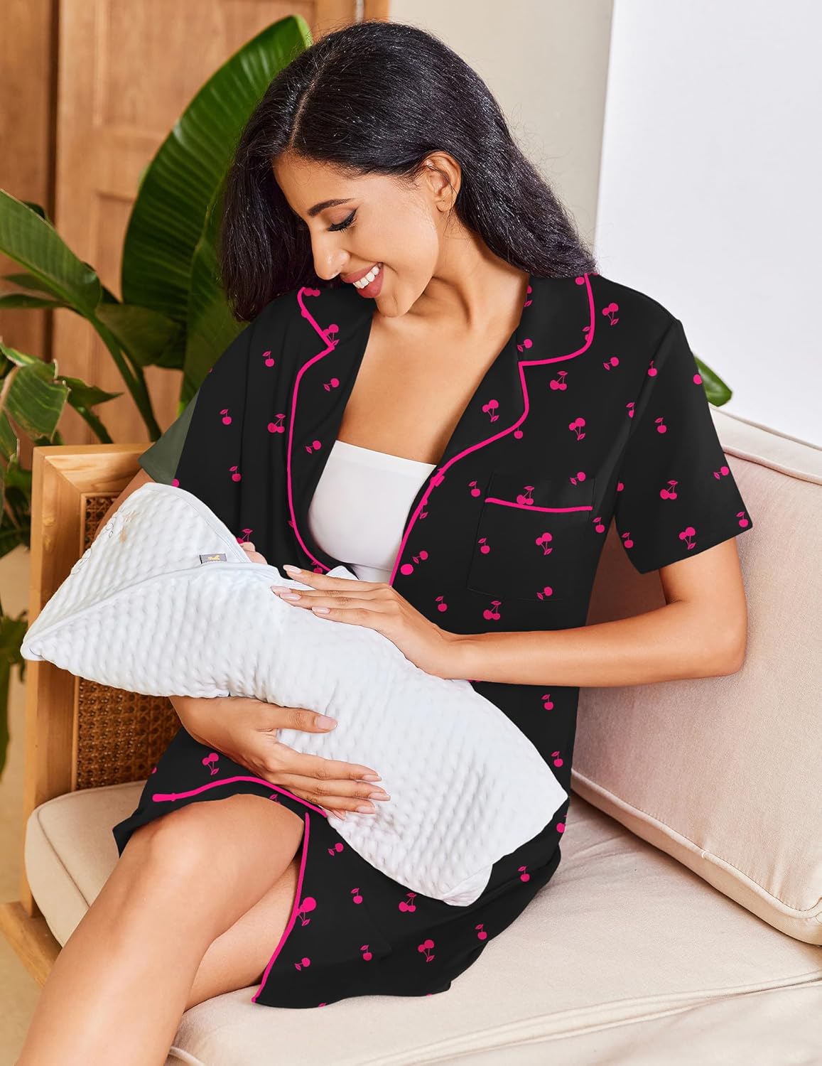 Button Down Night Gowns Short Sleeve Sleepshirt