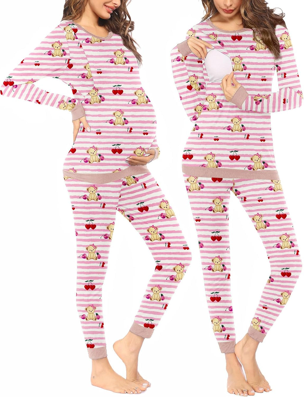 Teddy Pajama Set Long Sleeve Maternity Sleepwear