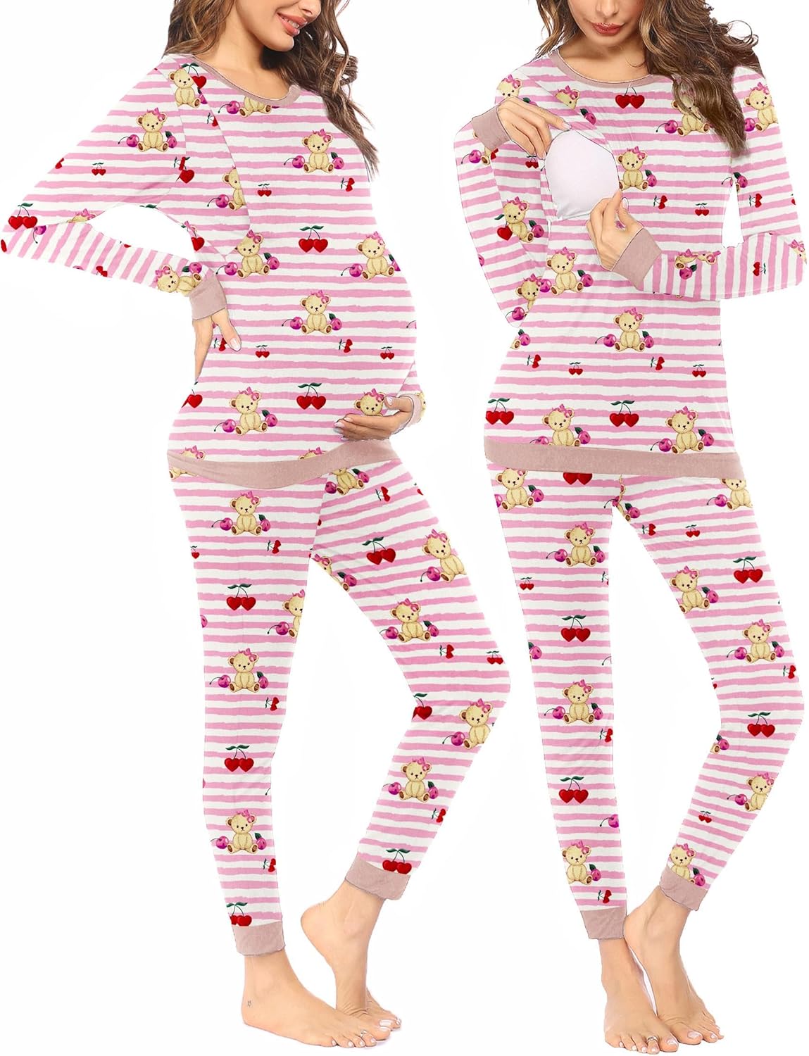 Teddy Pajama Set Long Sleeve Maternity Sleepwear