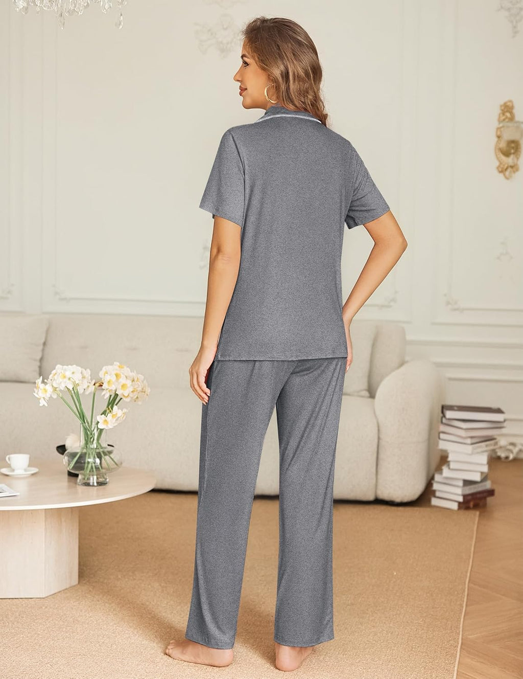 Button Down Pjs 2 Piece Set Short Sleeve Sleepwear