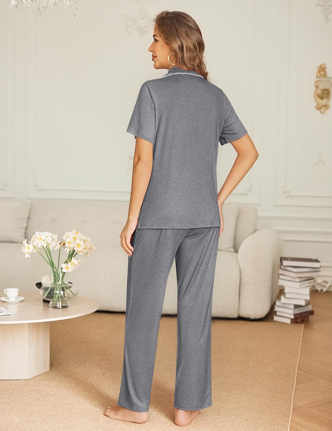 Button Down Pjs 2 Piece Set Short Sleeve Sleepwear