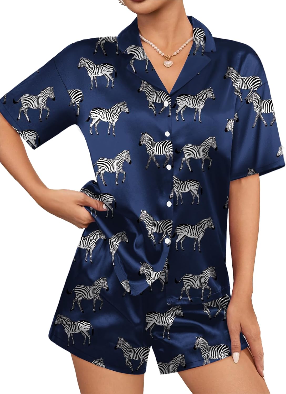 Silk Satin Pajamas Set Short Sleeve 2 Piece Pjs Set