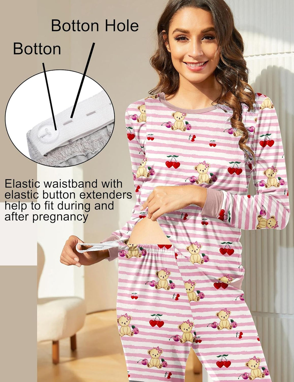 Teddy Pajama Set Long Sleeve Maternity Sleepwear