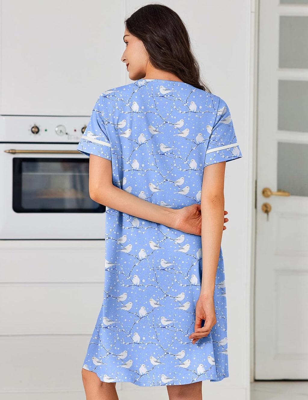 Cotton House Dress with Pockets Button Down Night Gown