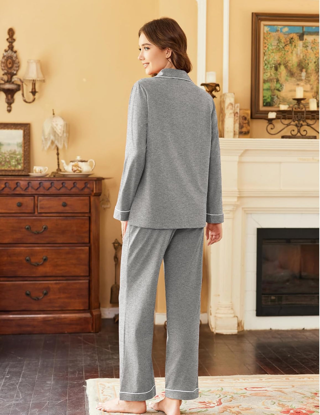 Pajamas Set Cotton Long Sleeve Button Down Sleepwear