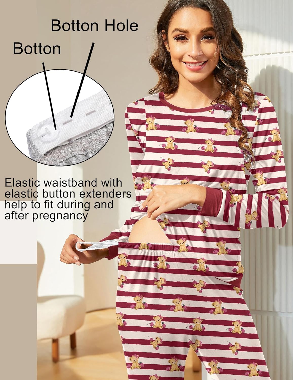 Teddy Pajama Set Long Sleeve Maternity Sleepwear