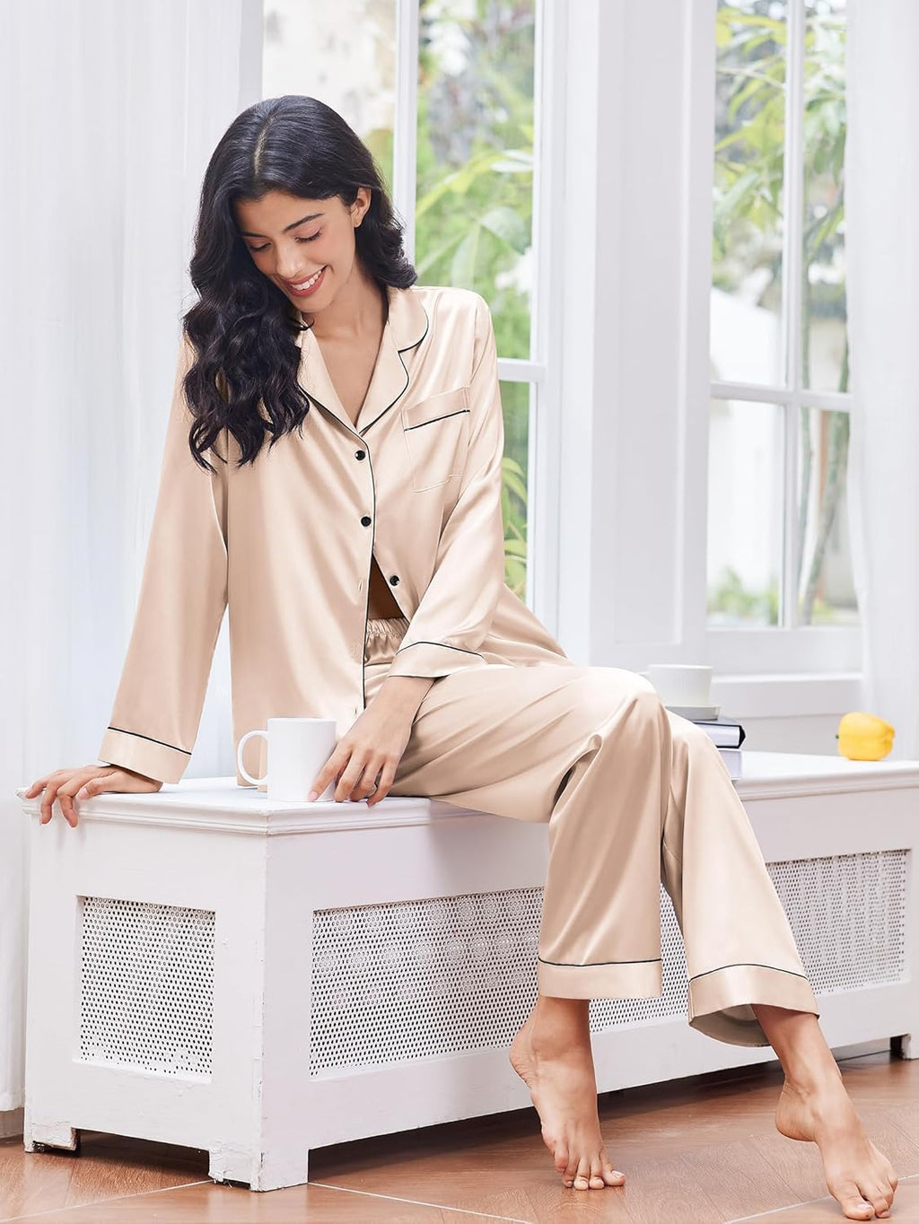 2 Pack Satin Pajamas Set Button Down Silk Pjs Set