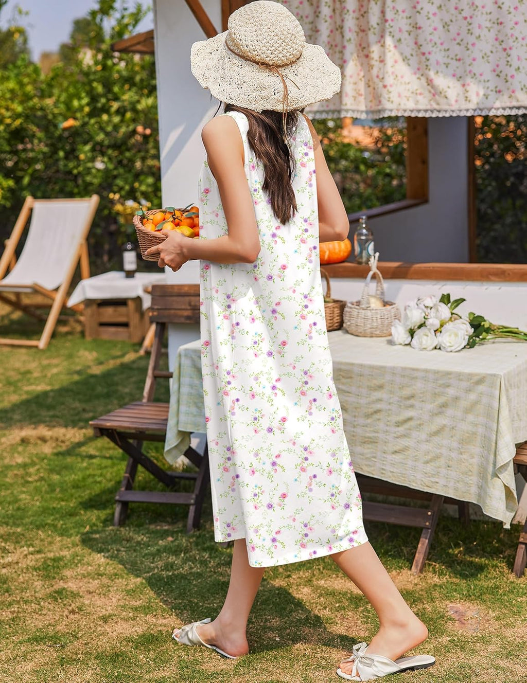 Cotton Long Night Gown Sleeveless Sleep Dress