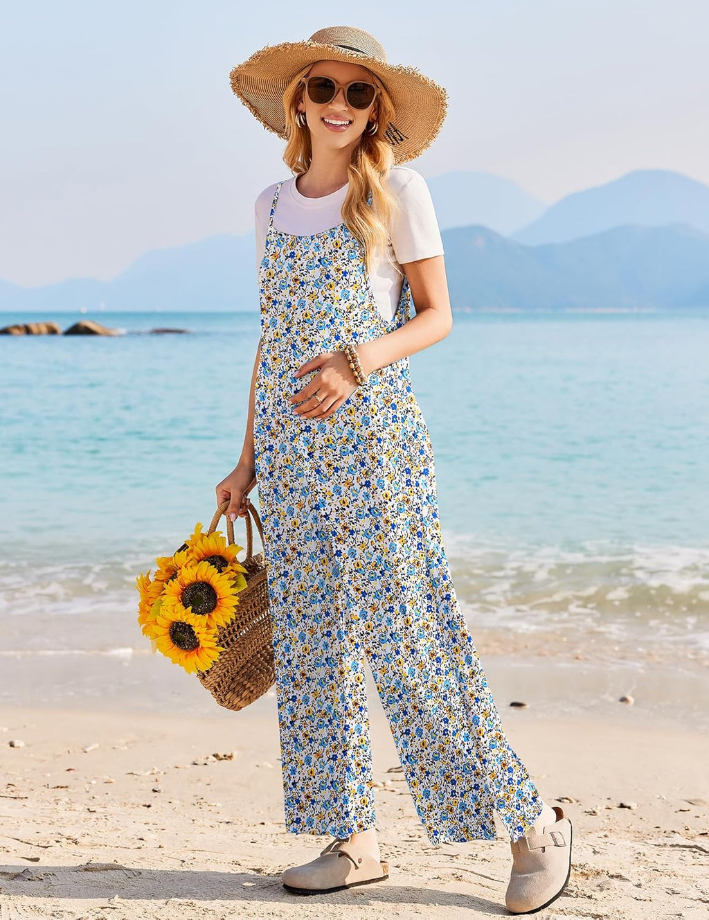 Sleeveless Boho Wide Leg Floral Rompers