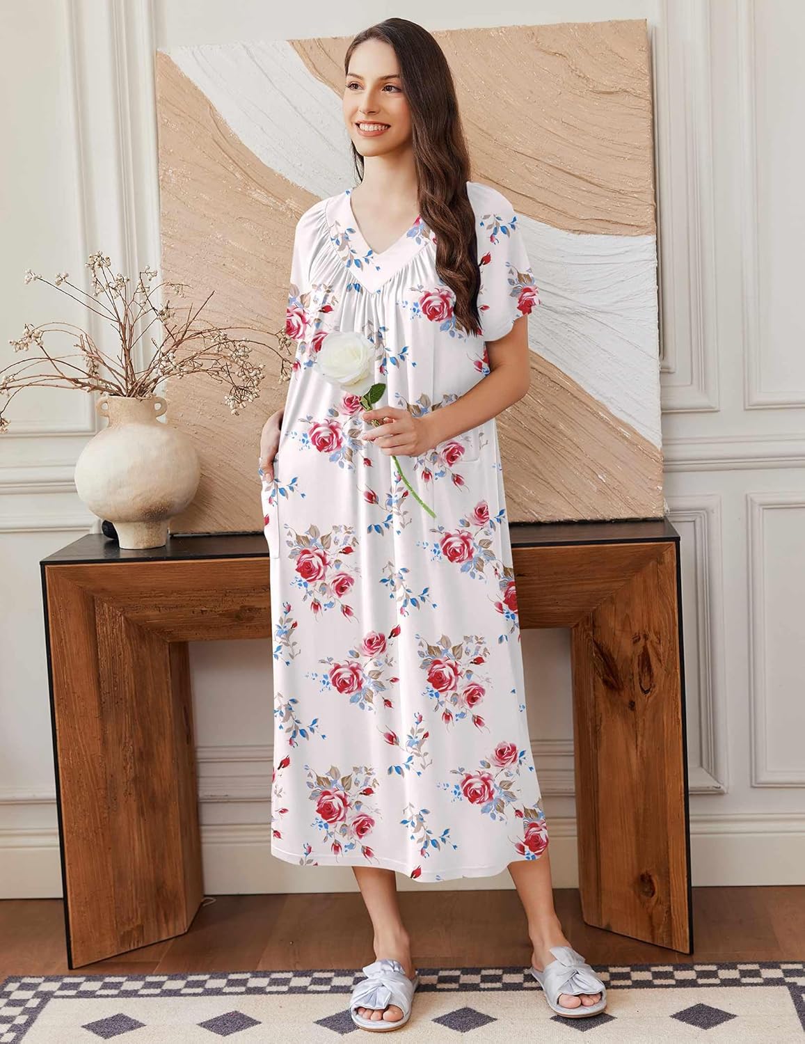 Long Nightgowns for Women Short Sleeve House Dress