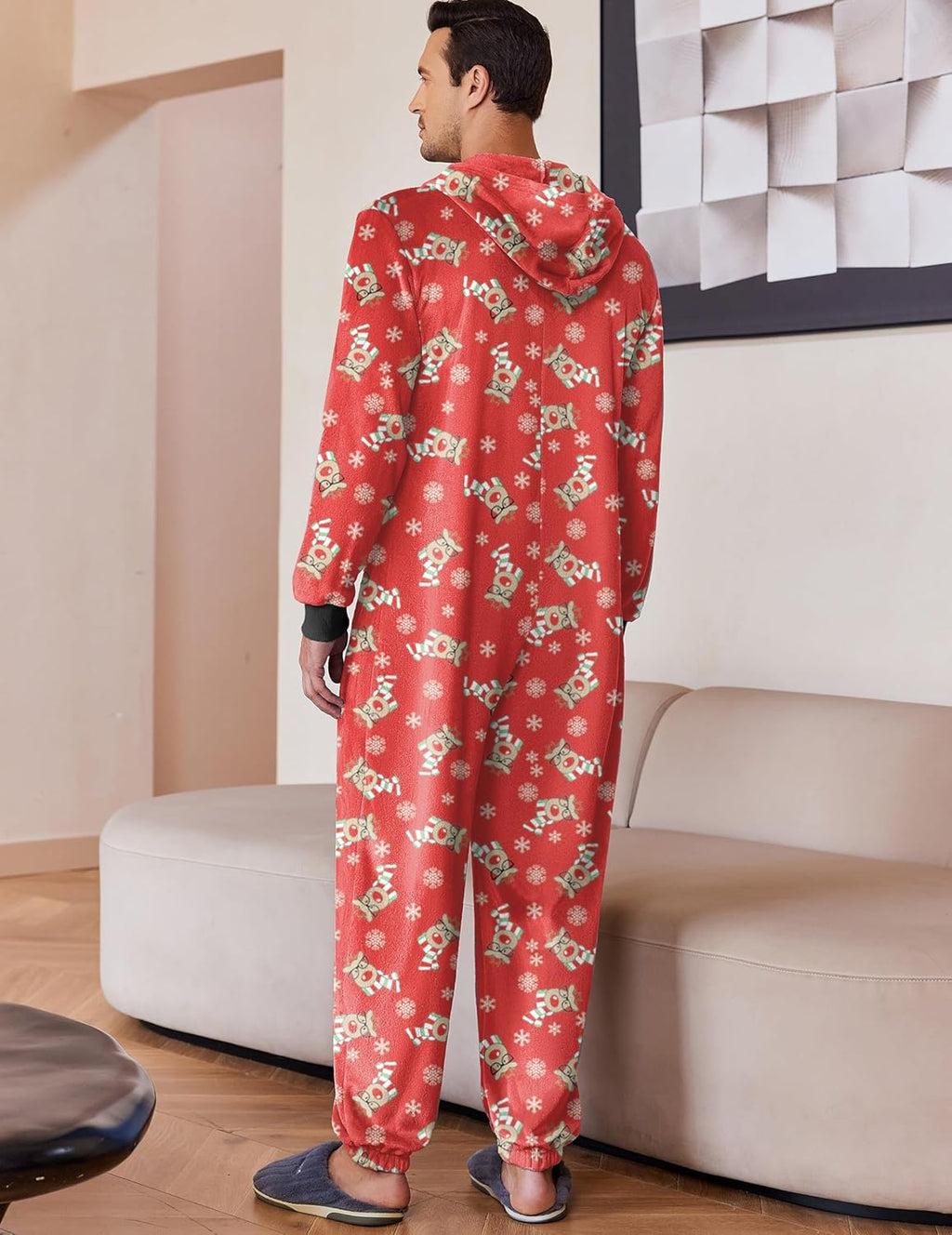 Mens Onesie Christmas Hoodie Fleece One Piece Pajamas