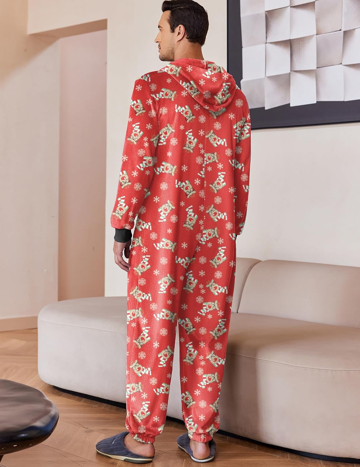 Mens Onesie Christmas Hoodie Fleece One Piece Pajamas