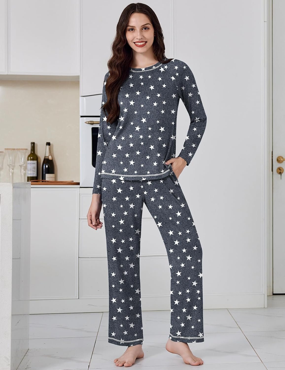 Long Sleeve Top and Pant Pjs Sets Soft 2 Piece Lounge Sets