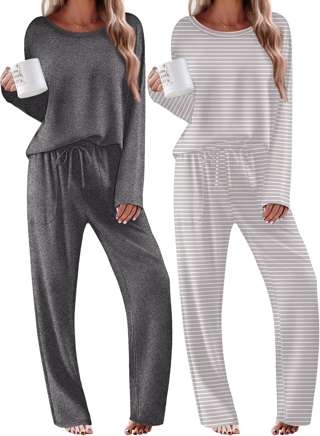 2 Pack Pajama Sets Long Sleeve Soft Pjs Set