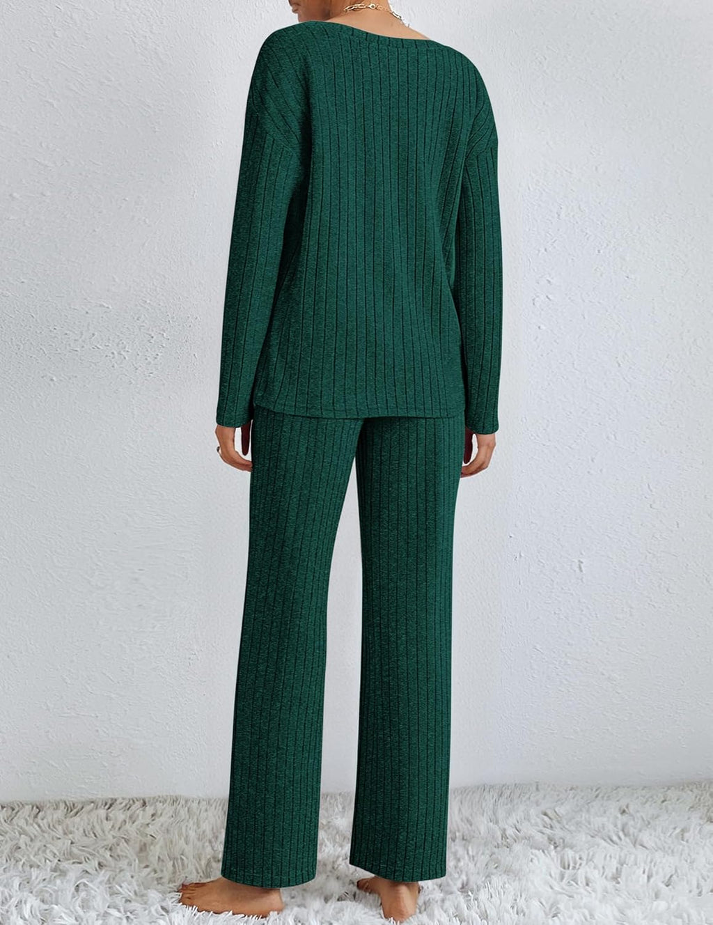Lounge Sets Long Sleeve Knit Ribbed Pajama Sets