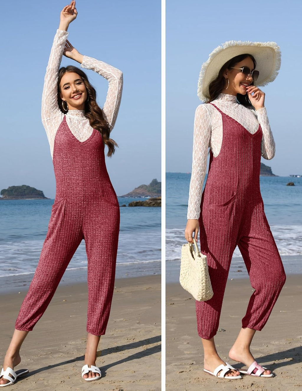 Jumpsuits for Women Sleeveless Ribbed Overall Jumpsuit Romper