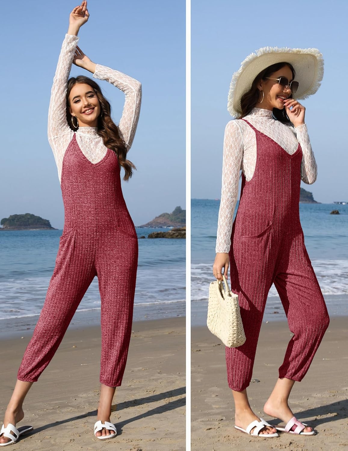 Jumpsuits for Women Sleeveless Ribbed Overall Jumpsuit Romper