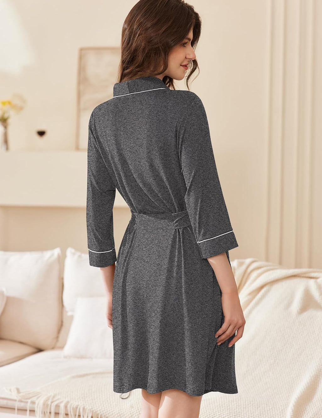 Collar Short Kimono Shawl Robe Soft Knit Bathrobes