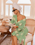 Waffle Knit Bathrobe Lightweight Kimono Robe with Pockets