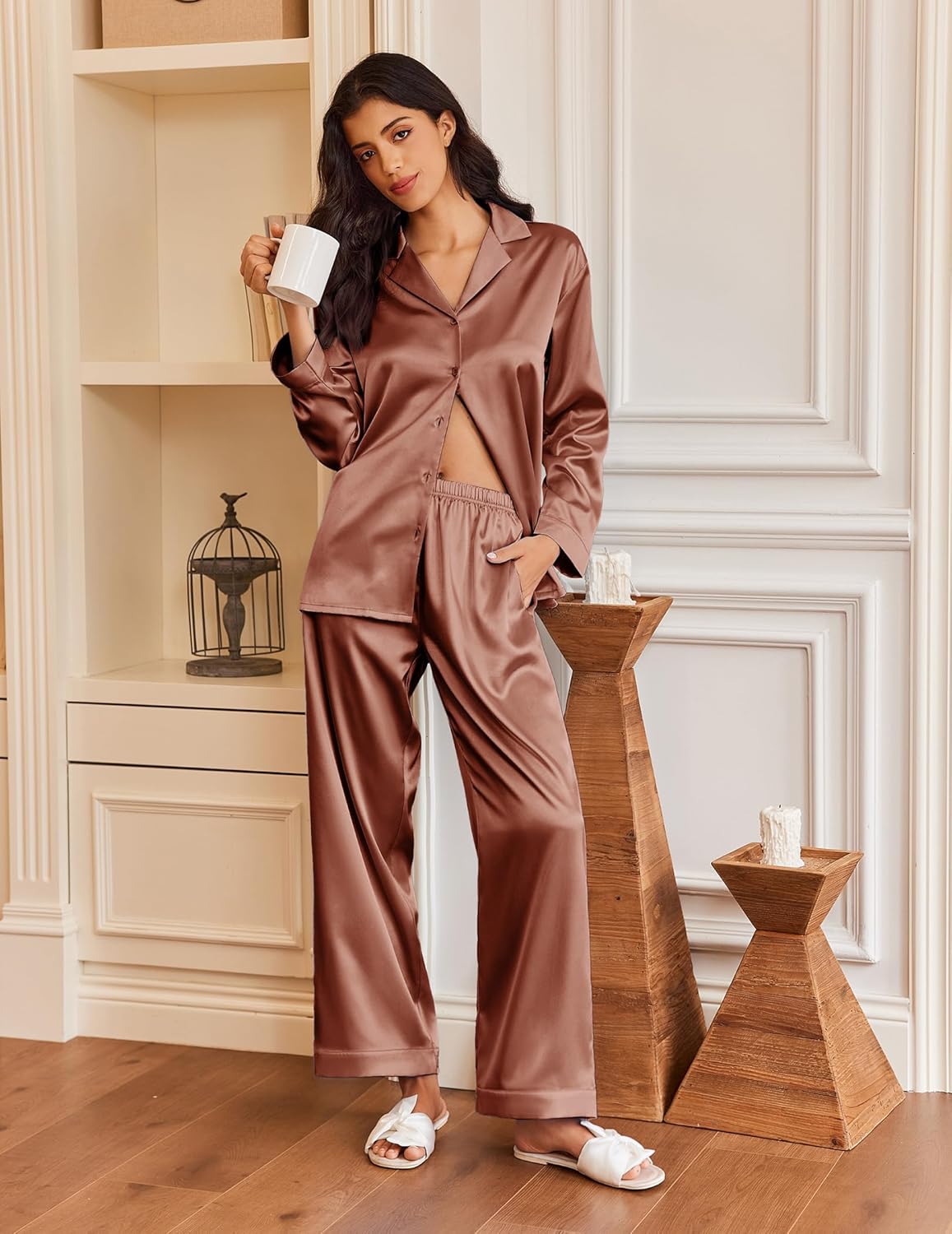 Silk Satin Pajamas Button Down Pjs Set Sleepwear