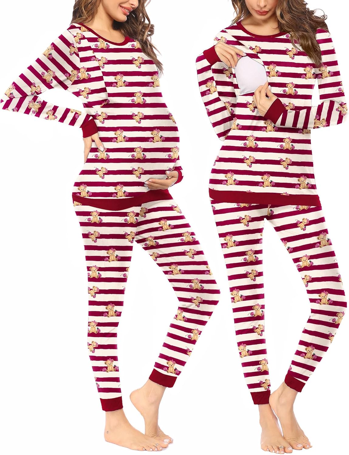 Teddy Pajama Set Long Sleeve Maternity Sleepwear