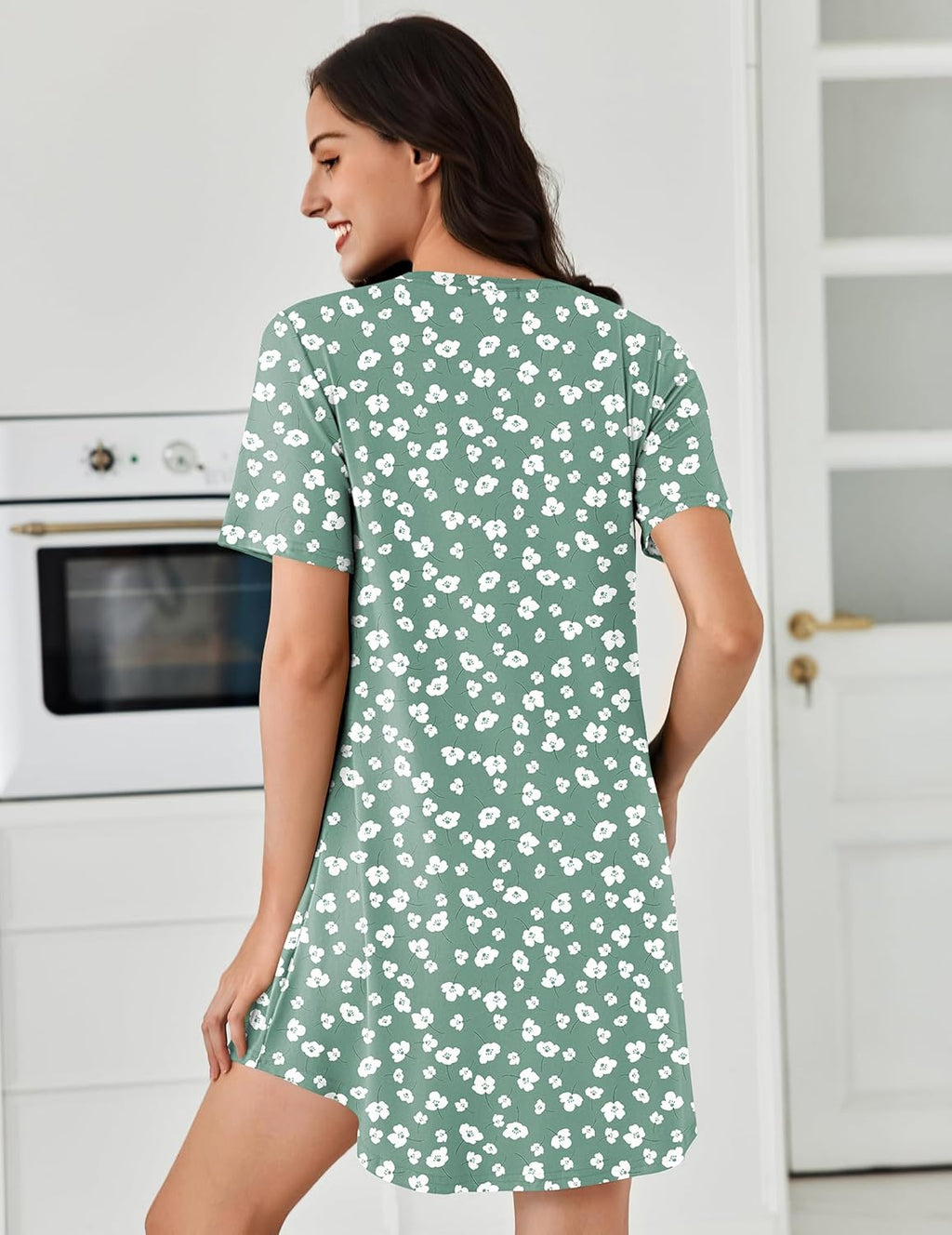 Pleated Nightshirts Short Sleeve Soft Sleepdress