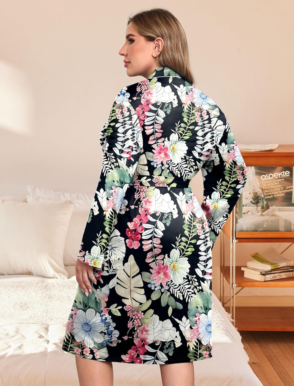 Plus Size Robes Women Lightweight Bathrobe V Neck Kimono