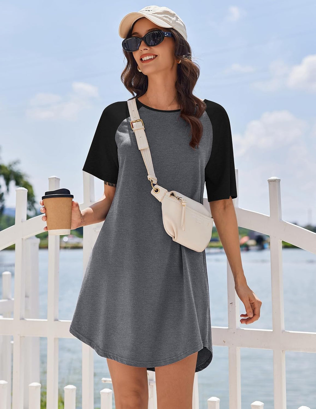 Cotton Short Sleeve Nightshirt Crew Neck Comfy Nightdress