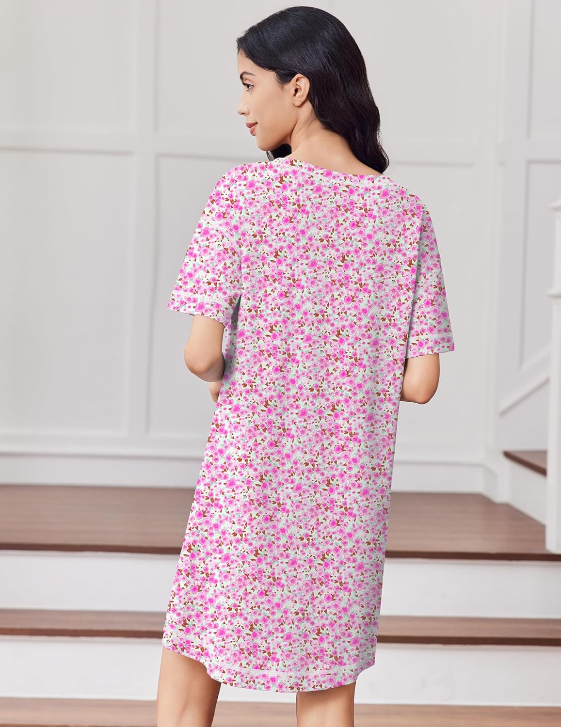 Cotton Nightgowns Women Oversized Short Sleeve Night Shirt
