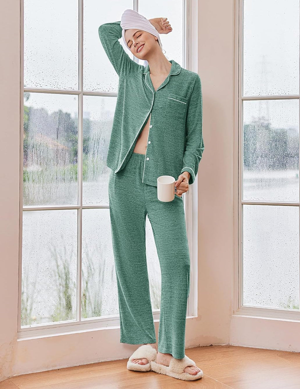 Women's Pajama Sets Long Sleeve Comfy Button Down Nightwear