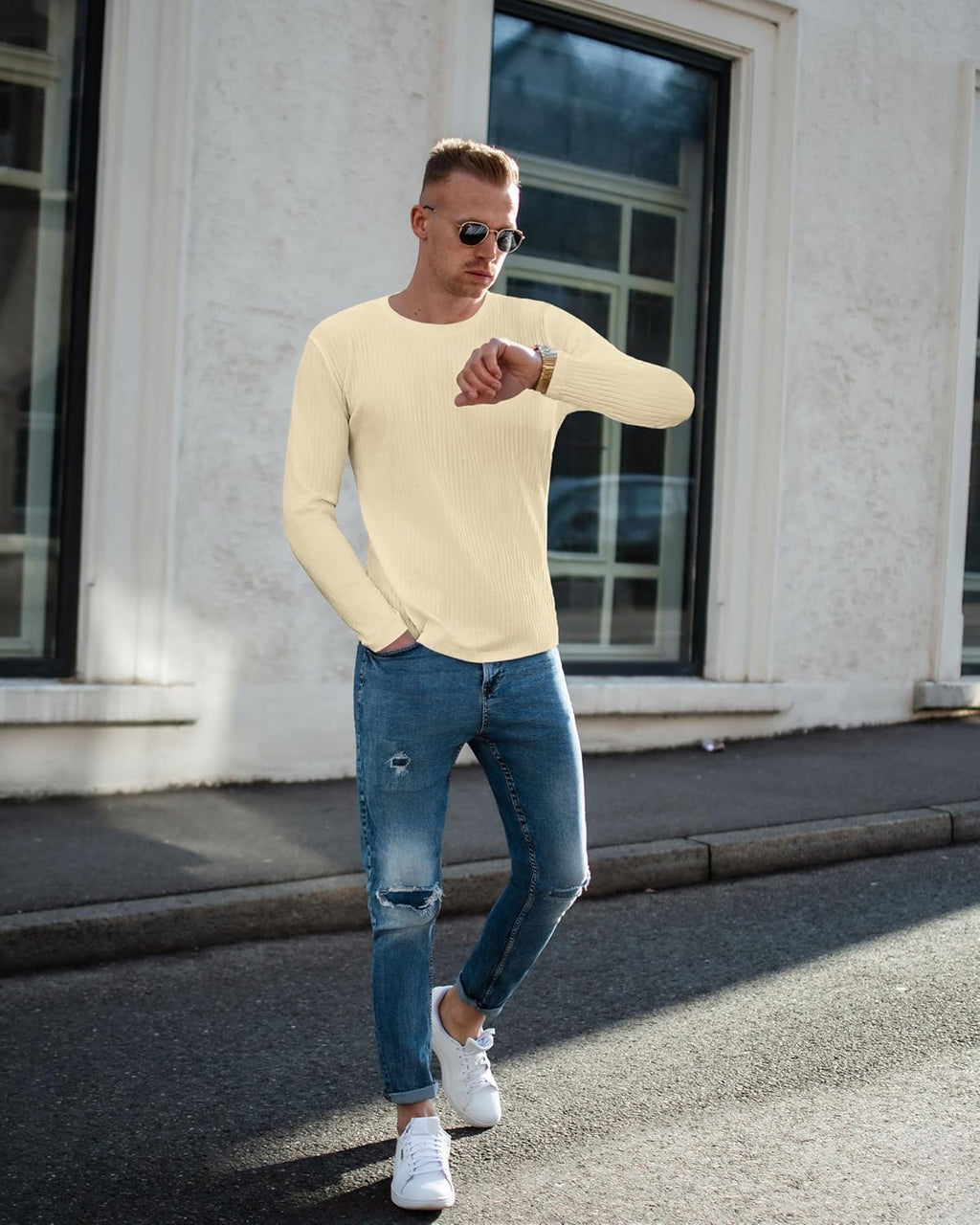 Men's Long Sleeve Shirts Ribbed Sweater