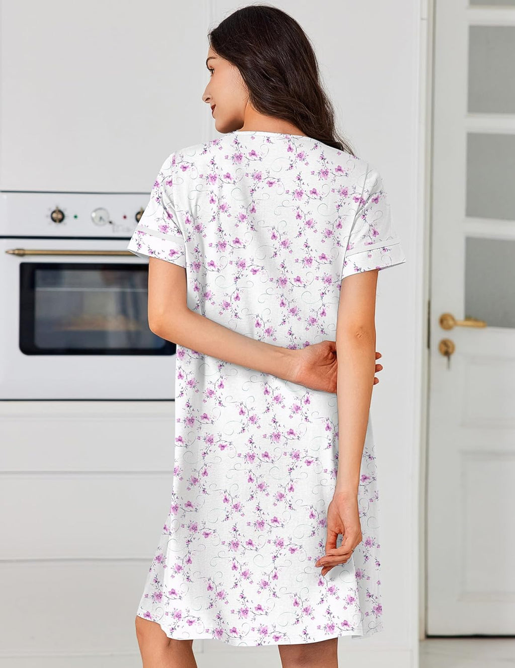 Cotton House Dress with Pockets Button Down Night Gown