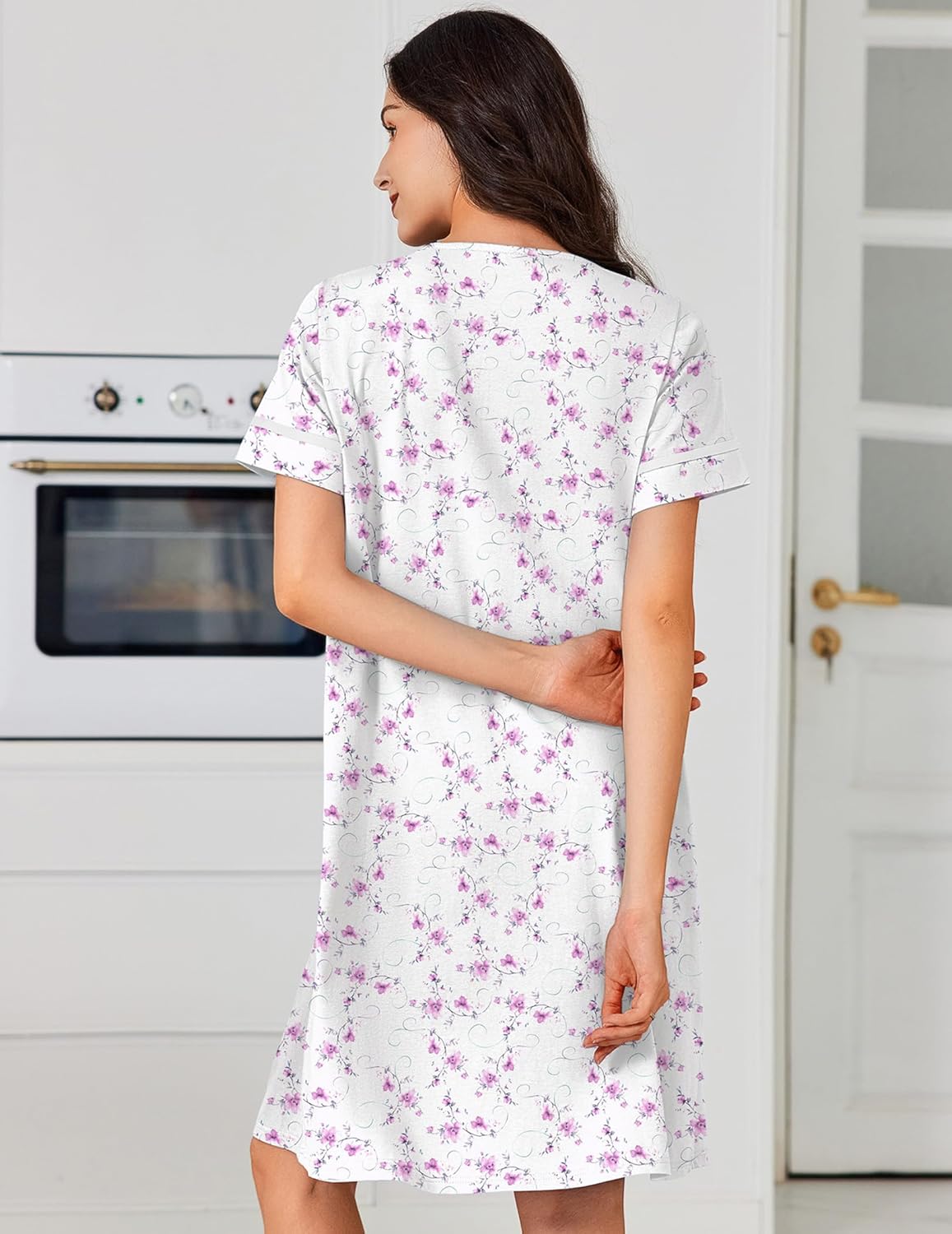 Cotton House Dress with Pockets Button Down Night Gown