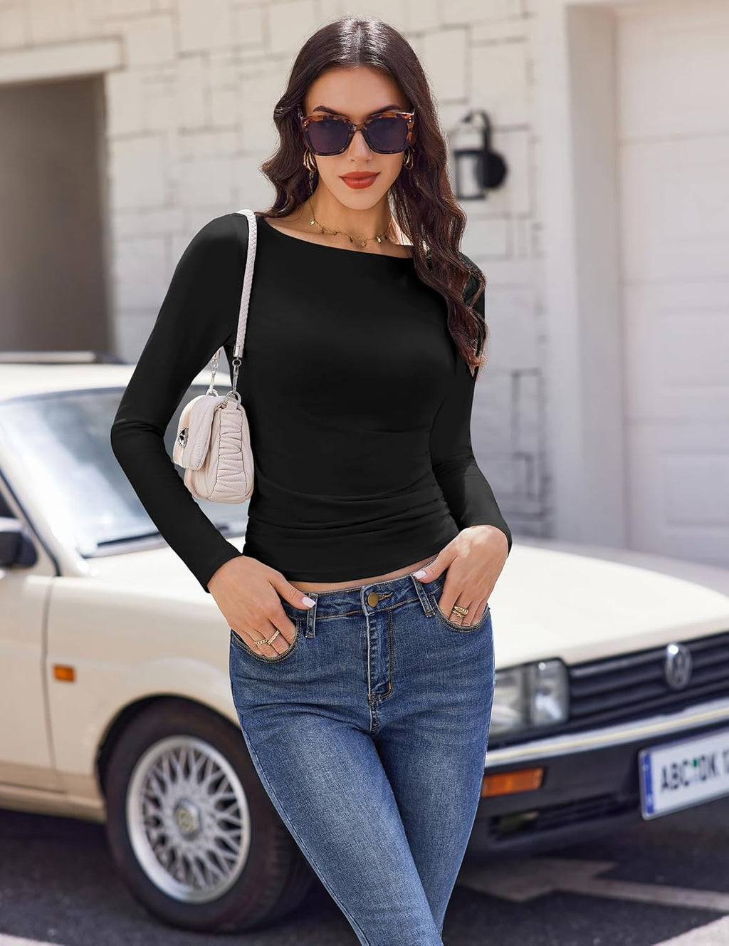 Boat Neck Tops 3 Packs Long Sleeve Shirts Ruched Outfits