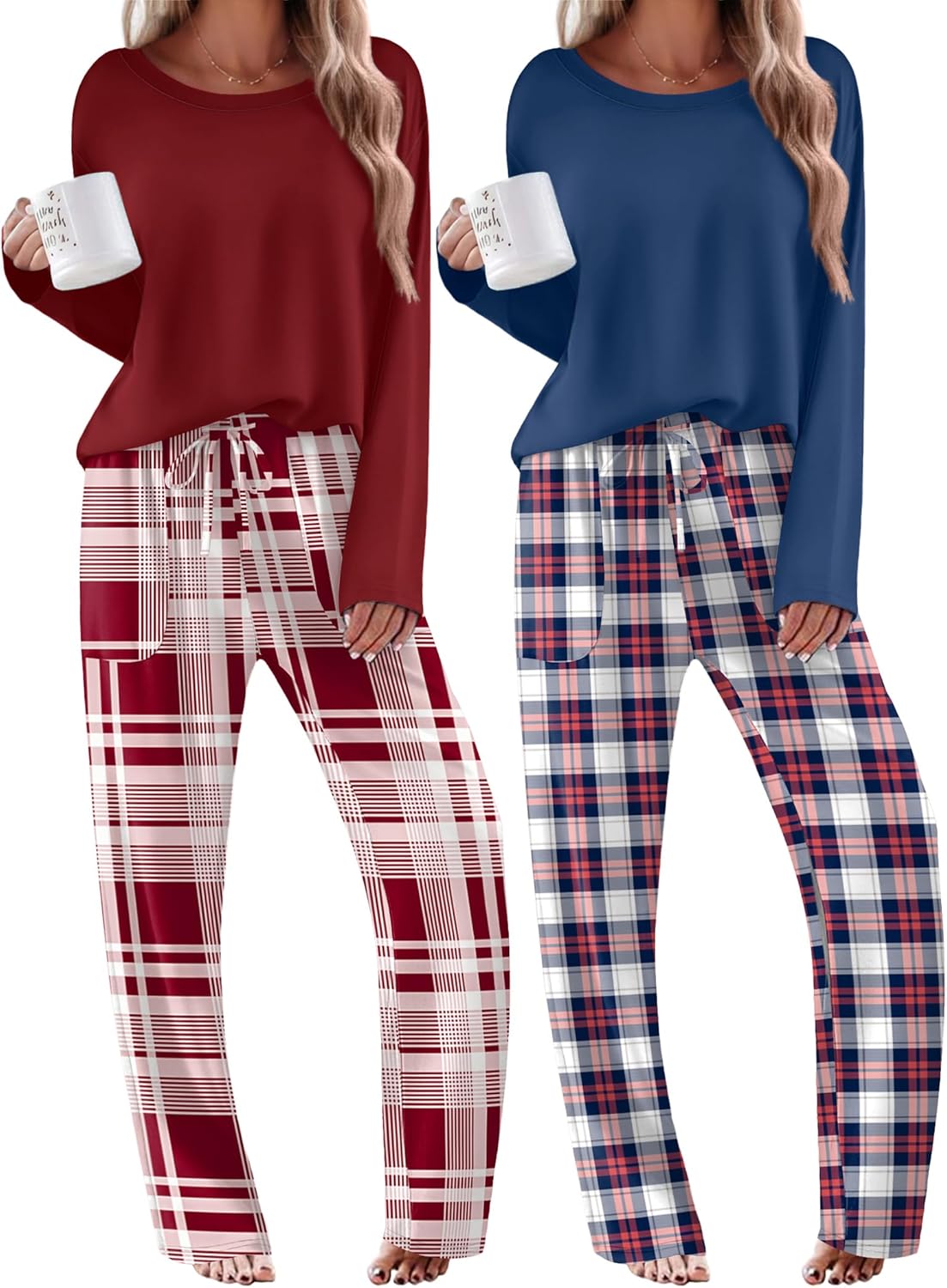 2 Pack Pajama Sets Long Sleeve Soft Pjs Set