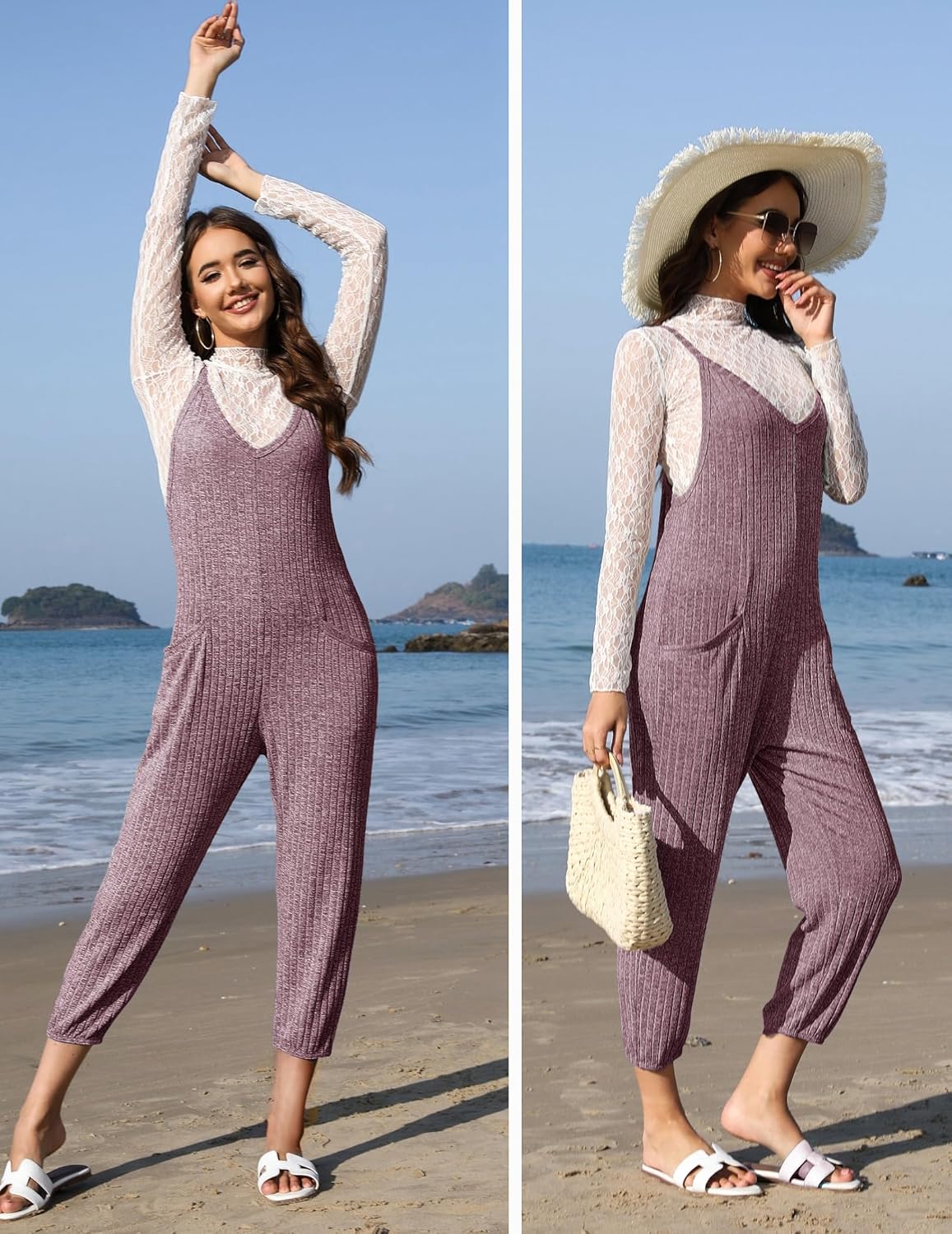 Jumpsuits for Women Sleeveless Ribbed Overall Jumpsuit Romper