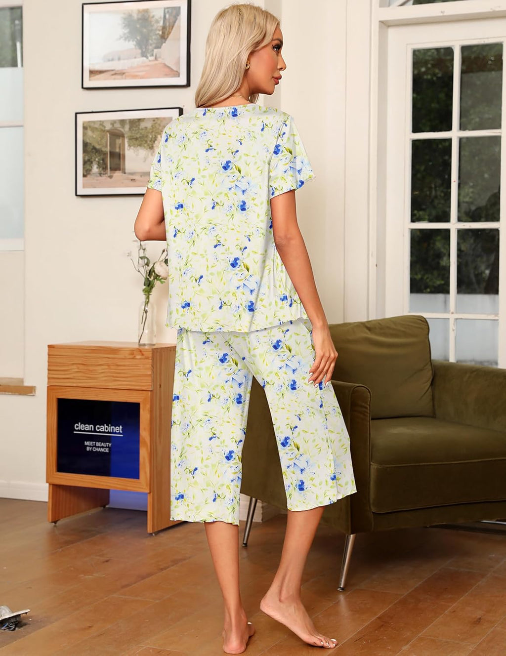 Pajama Set 2 Piece Capri Pants Top Soft Pjs