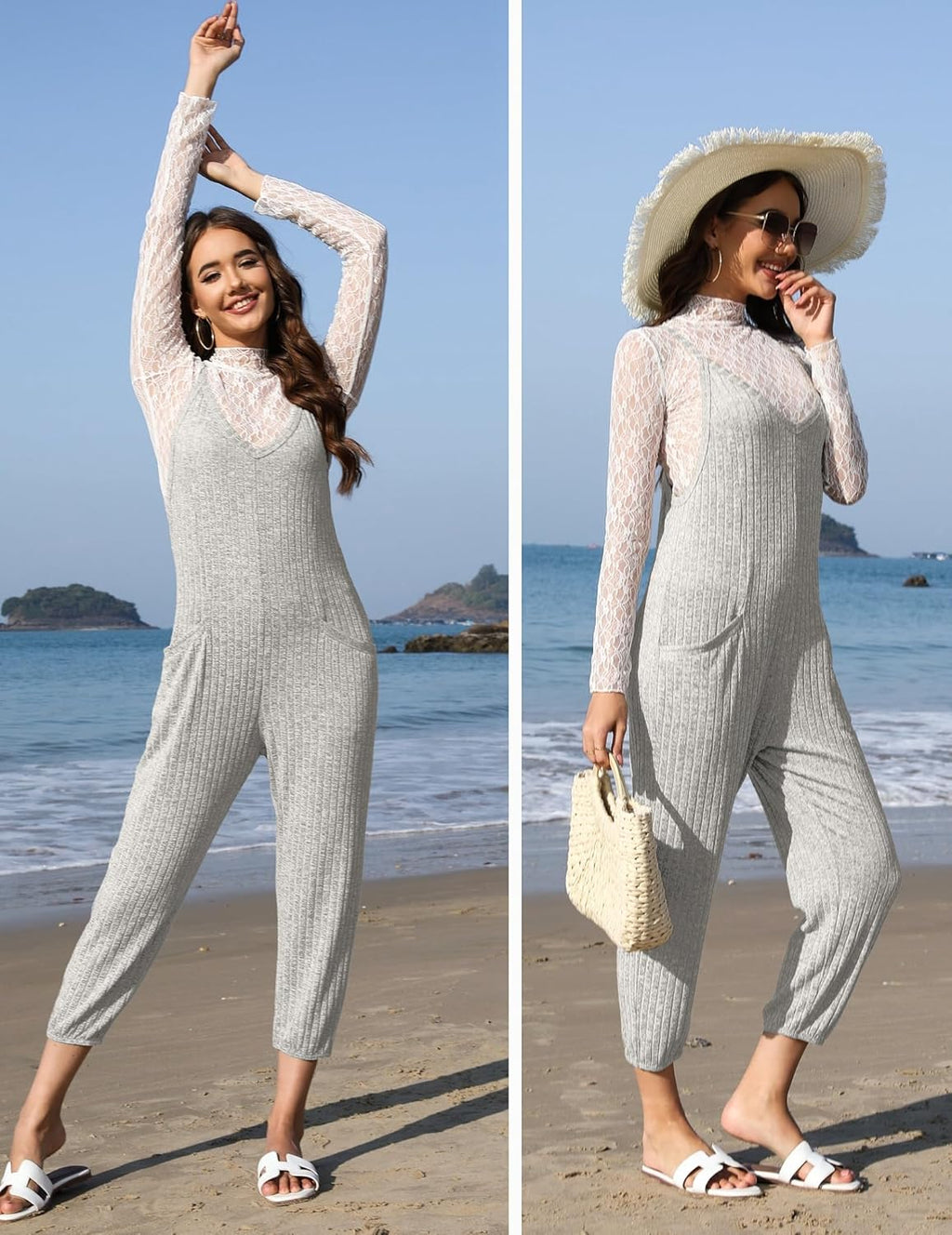 Jumpsuits for Women Sleeveless Ribbed Overall Jumpsuit Romper