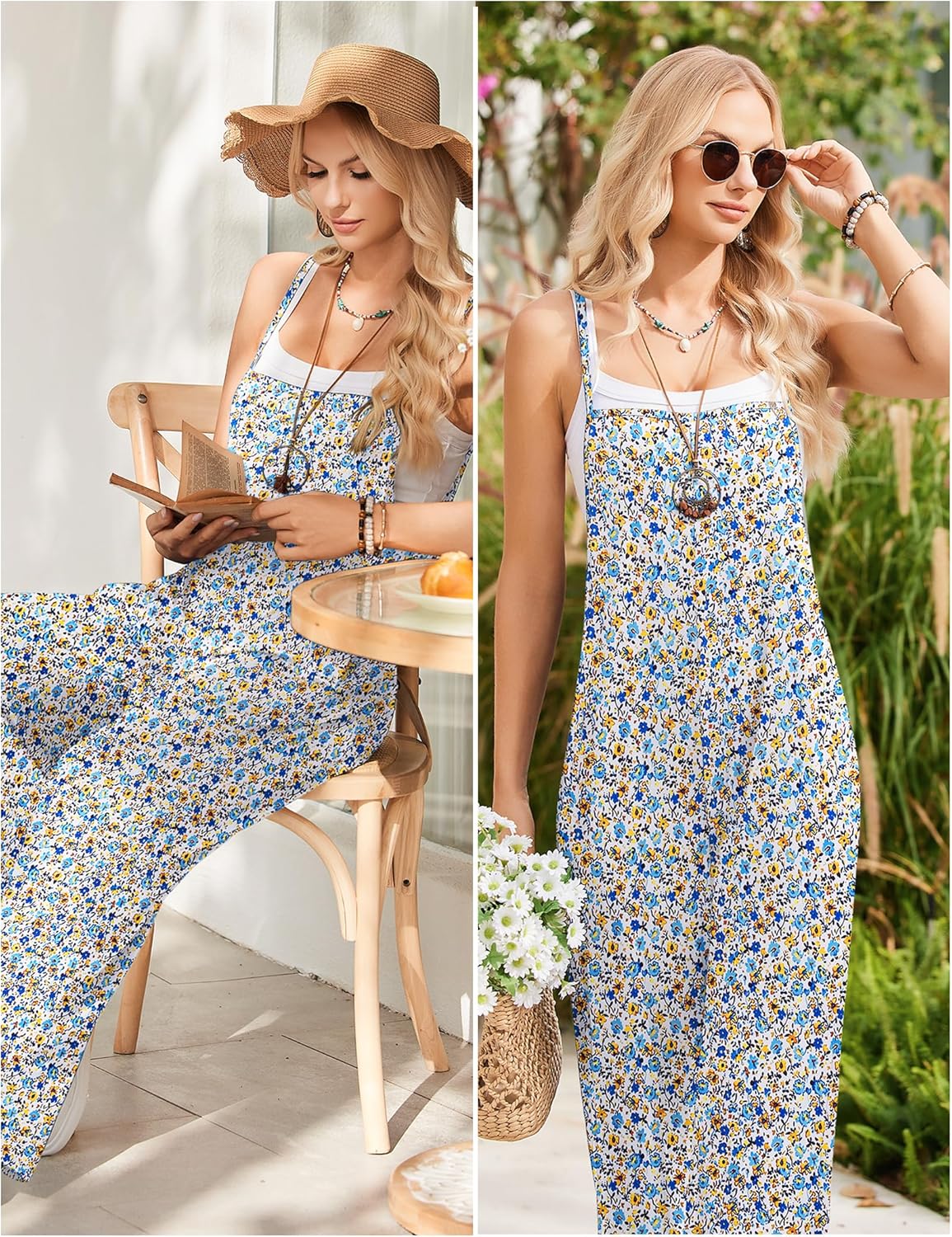 Sleeveless Boho Wide Leg Floral Rompers