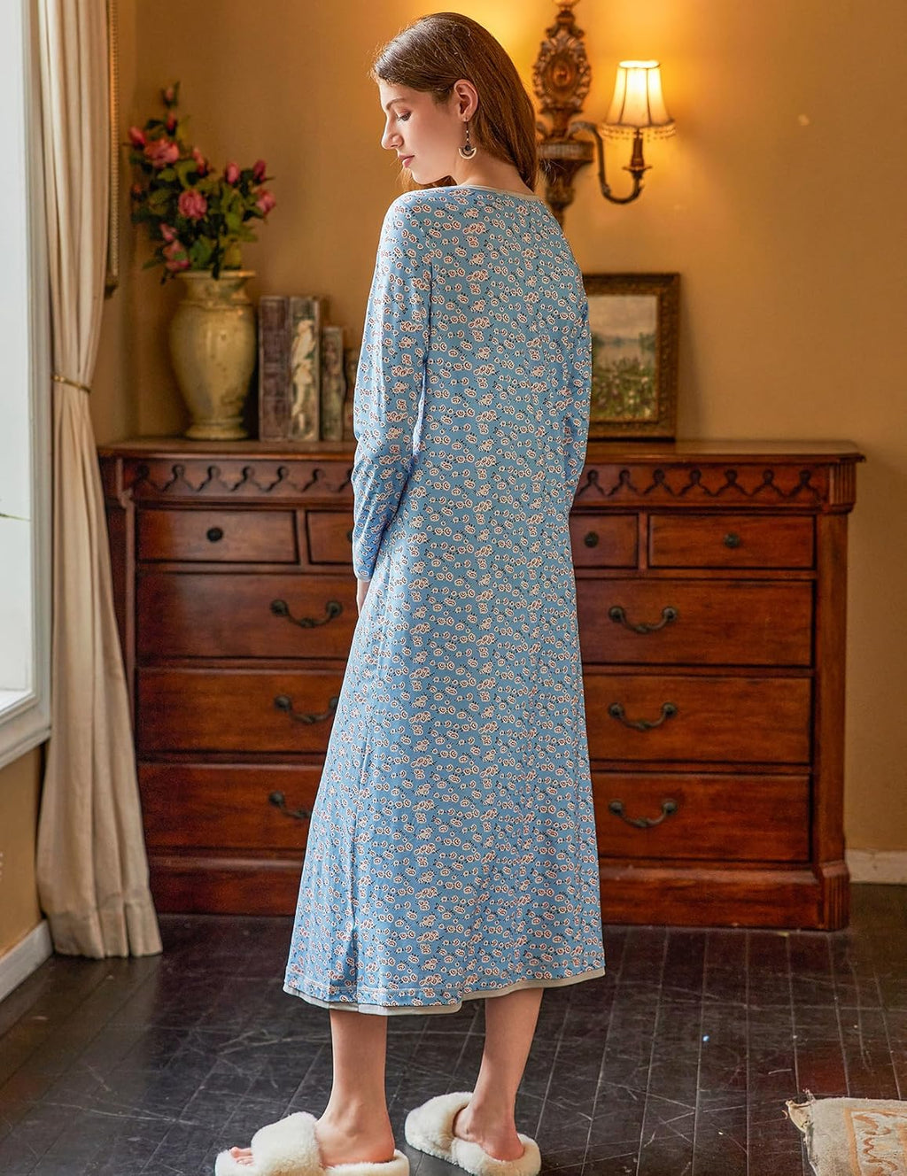 Nightgown Long Sleeve Full Length Long Nightshirt