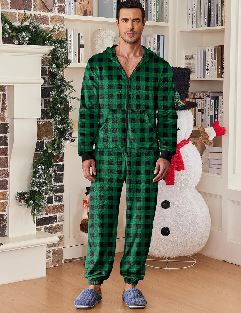 Mens Onesie Christmas Hoodie Fleece One Piece Pajamas