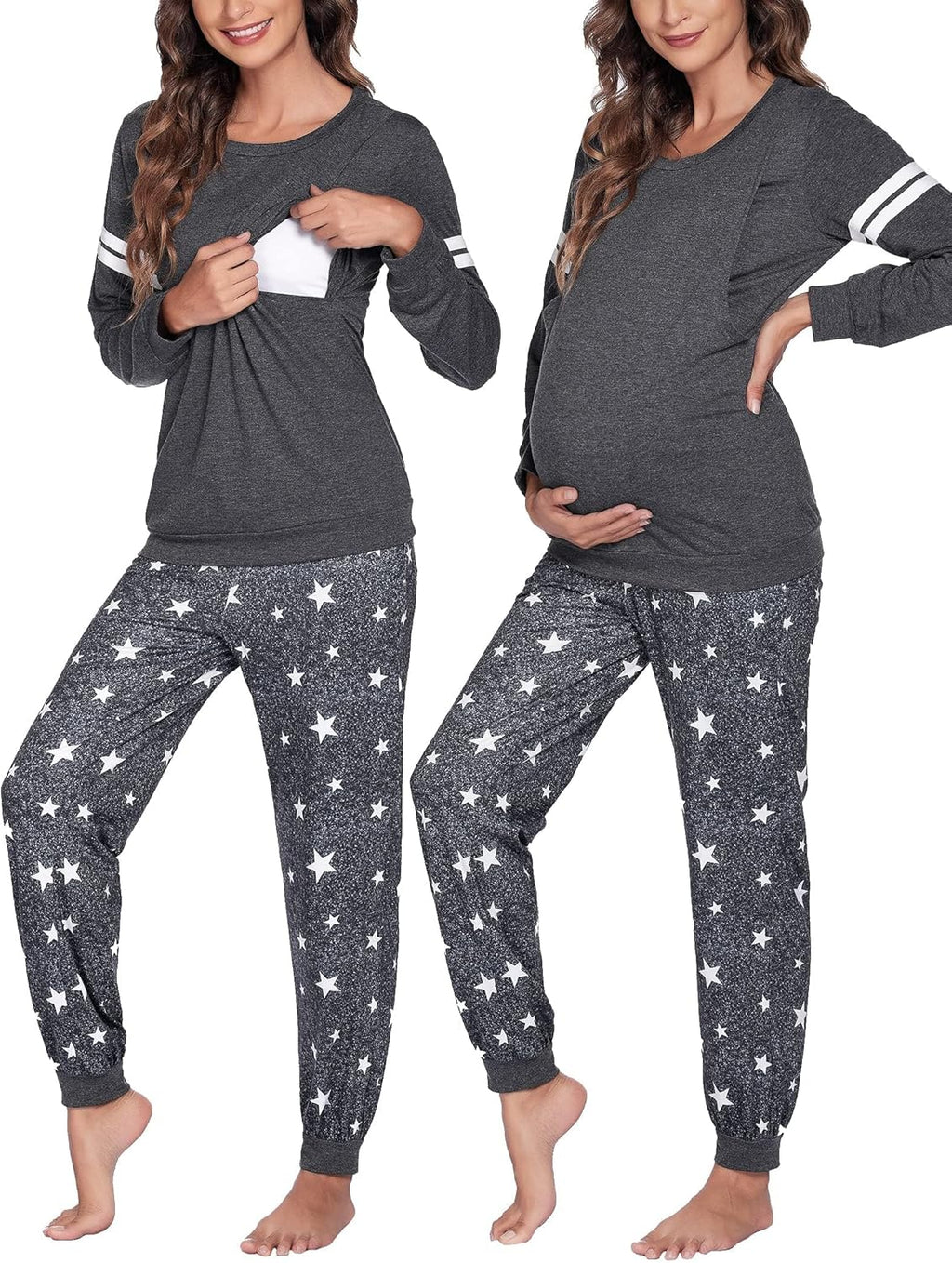 Maternity Pajama Set Nursing Pjs Top & Pant with Pockets
