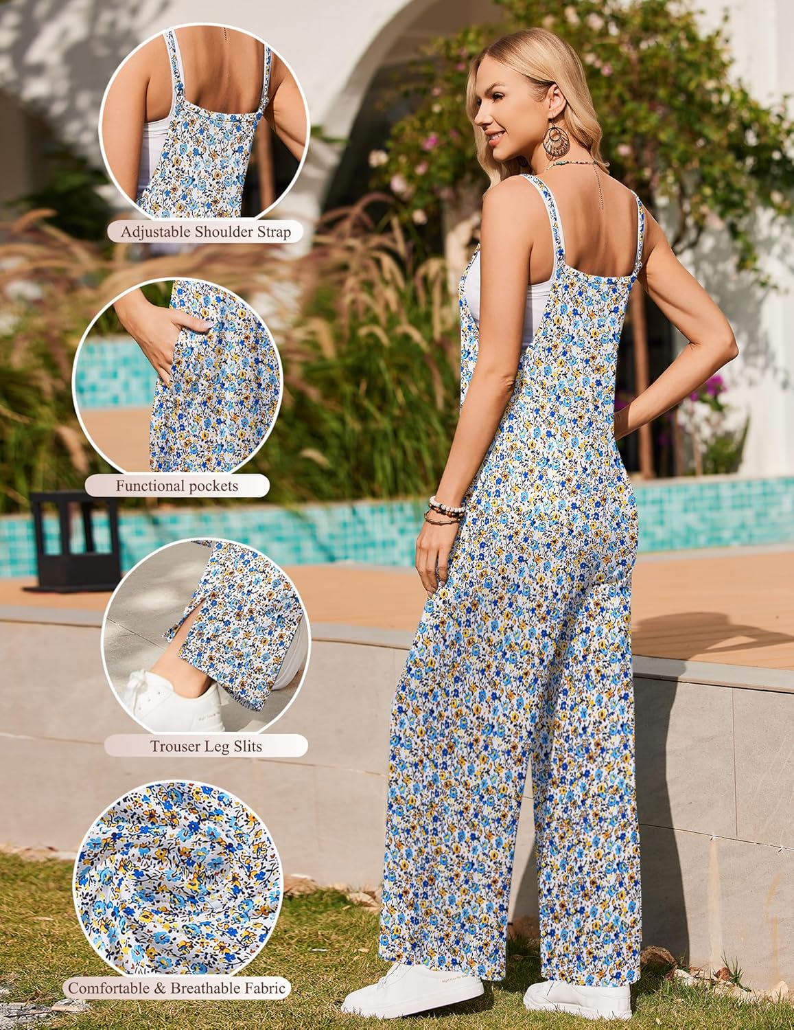 Sleeveless Boho Wide Leg Floral Rompers